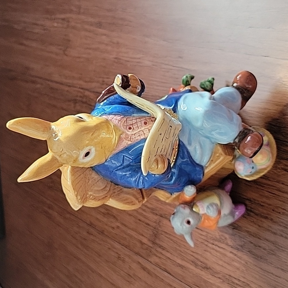 Large Porcelain Bunny Trinket Hinged Decorative Hand Painted Box Easter